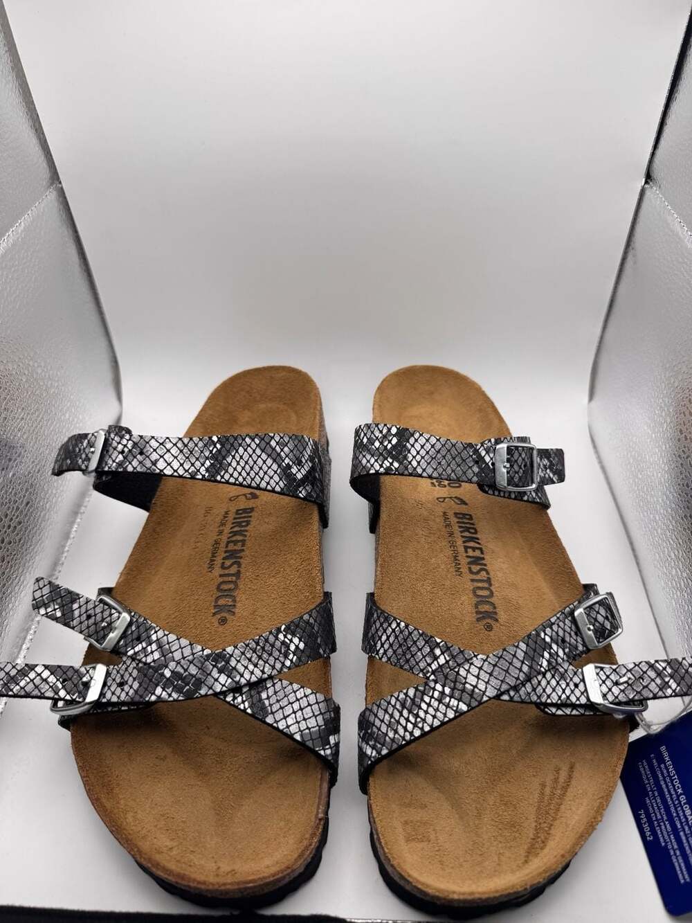 Birkenstock Franca Metallic Snakeskin Black/Black Textured Sandals